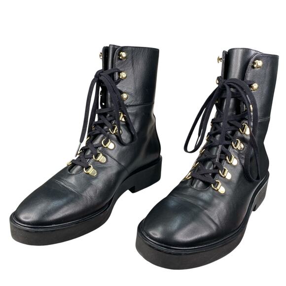 Stuart Weitzman Women’s Zadie Black Leather Combat Boots Size US 8.5 - Picture 6 of 10